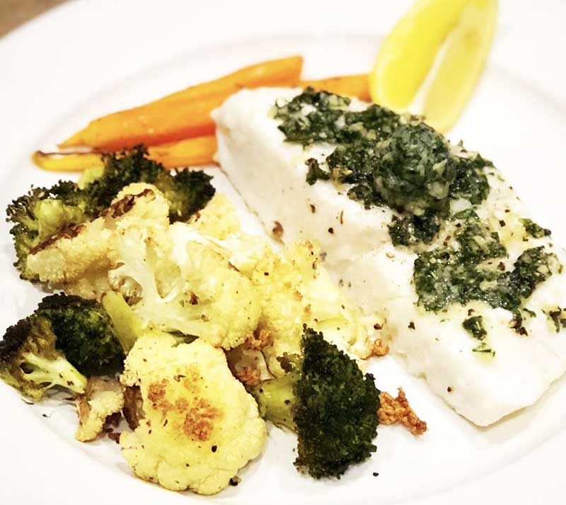 Baked Halibut with Basil Butter